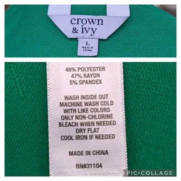 Crown & Ivy Green Blouse Top Dolman Sleeves Accent Side Button Crew Neck Size L - Picture 8 of 9